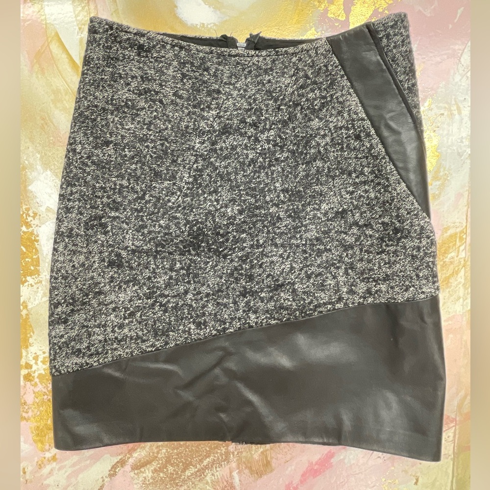 Cut25 Yigal Azrouel Black Gray Leather Trim Wool Blend Zipper Mini Skirt XS/ 6